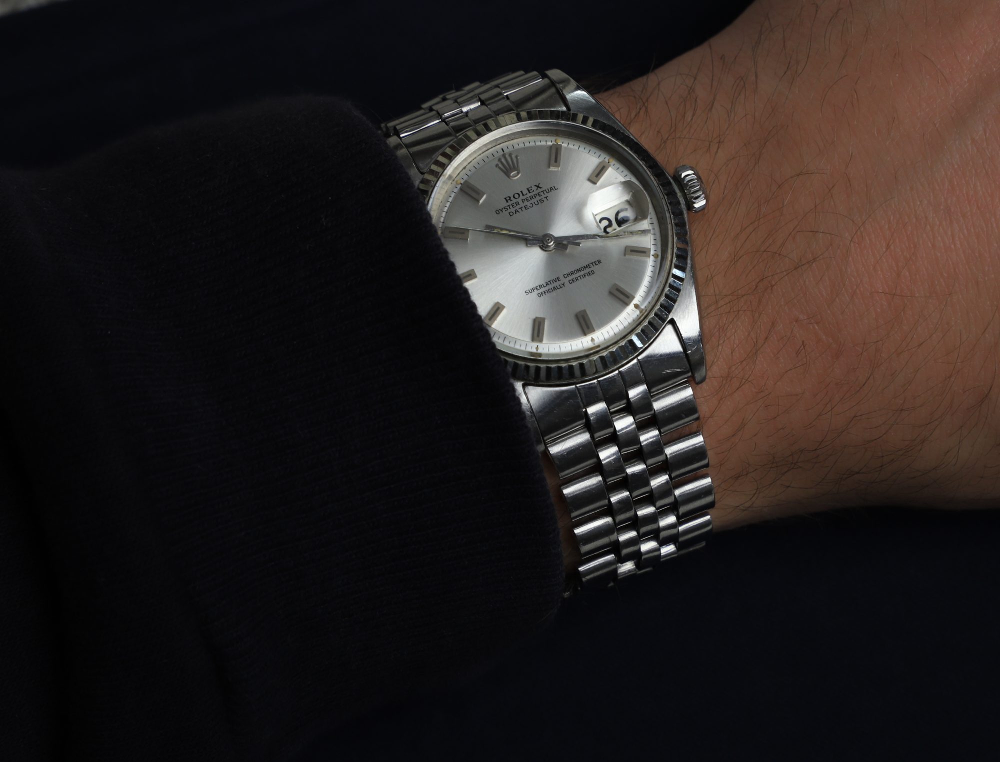 Rolex Datejust 1601 silver dial wrist shot