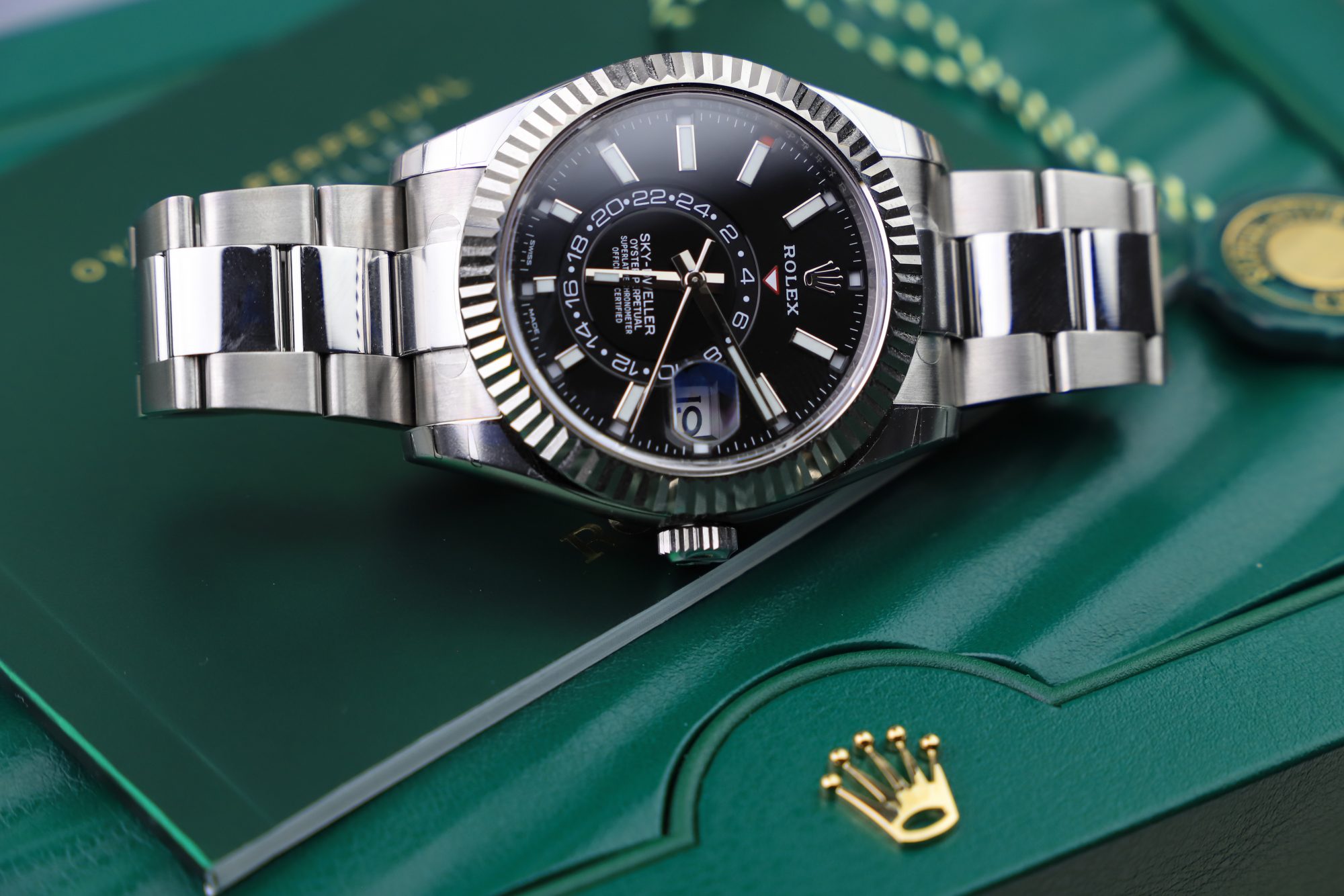 rolex sky dweller stainless steel black dial