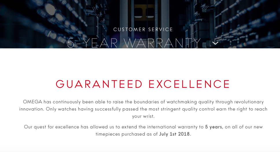 Omega five year warranty