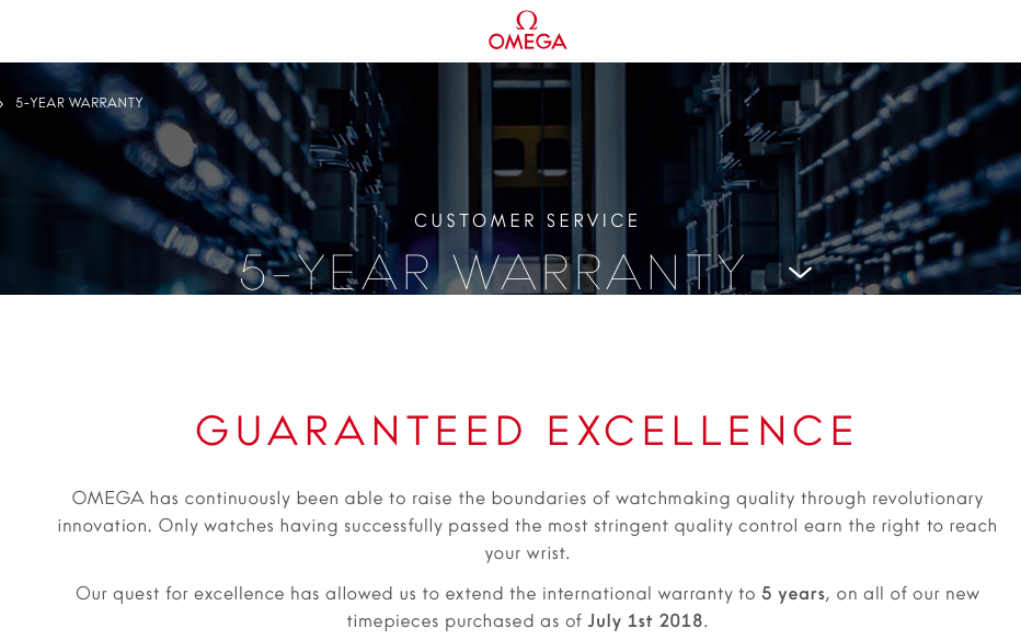 Omega five year warranty