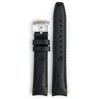 Everest Curved End Leather Strap Tang Buckle for Rolex Sports Models Black 