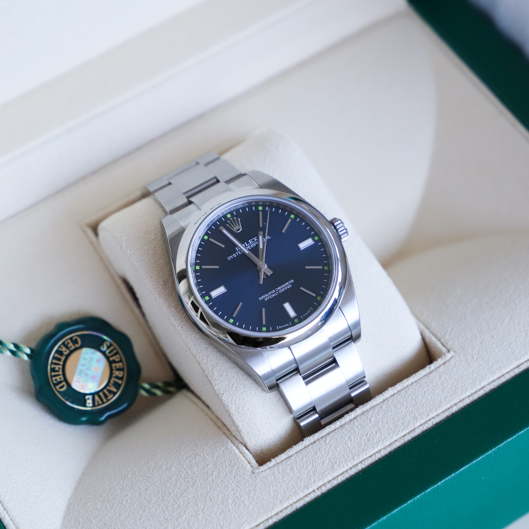 rolex oyster perpetual blue dial 39mm