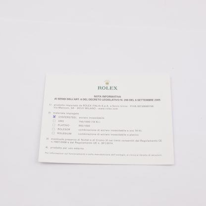 Rolex Italian Material Legal Sheet
