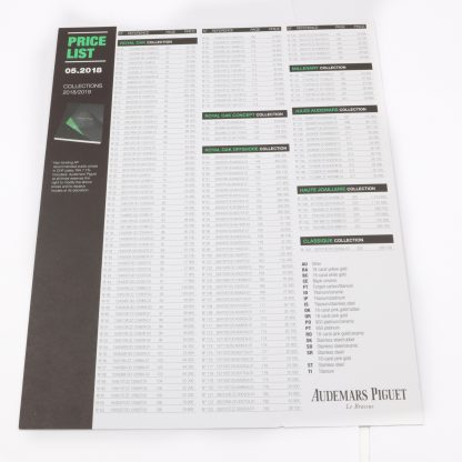 Audemars Piguet 2018 Price List Sheet