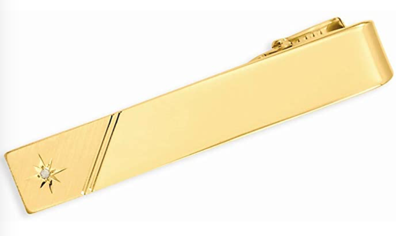 14k Gold Plated tie bar with .01 Ct. Diamond