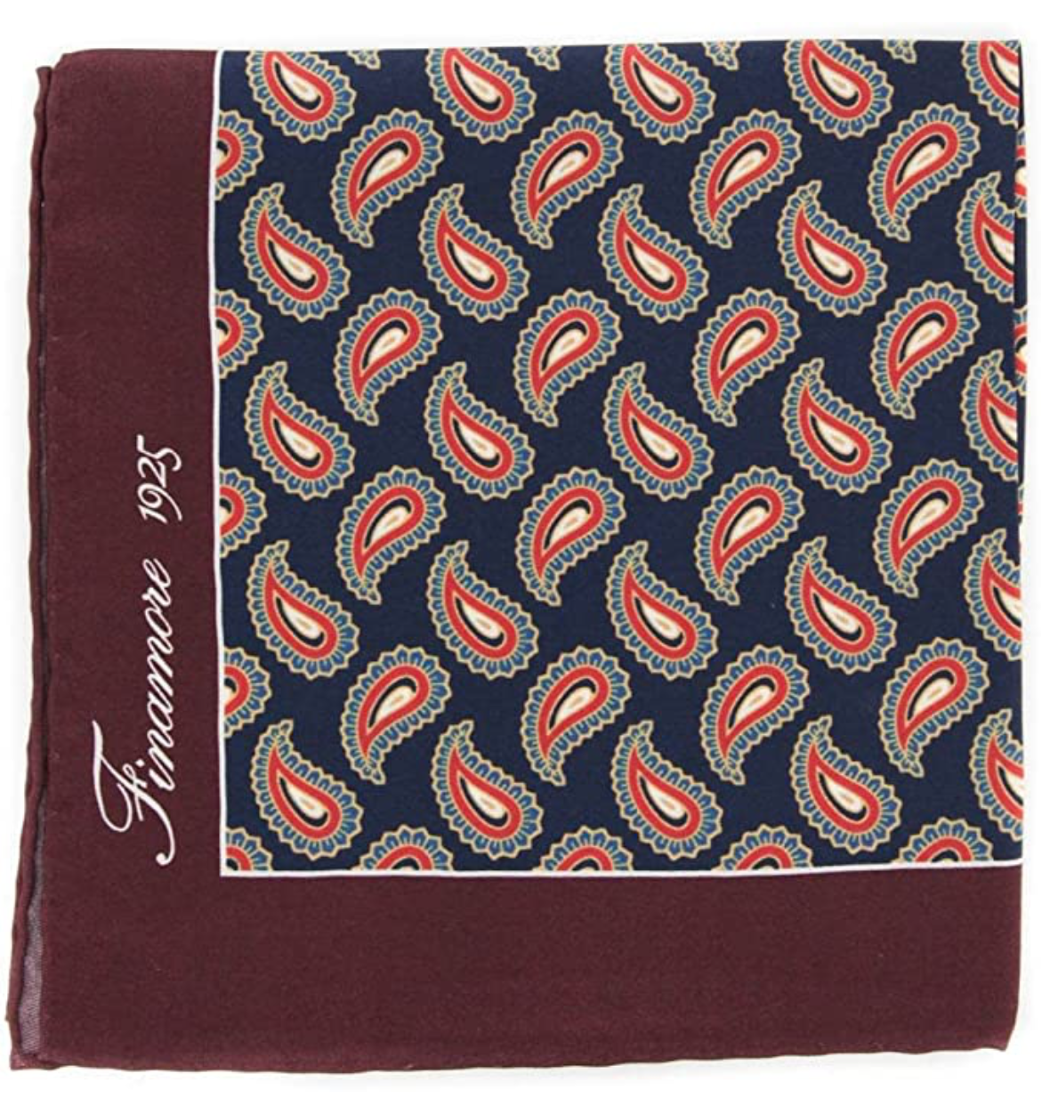 Finamore Napoli Burgundy Red Paisley Pocket Square