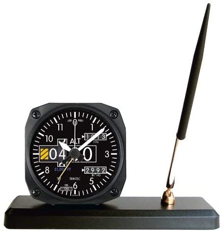 Trintec 2060 Series NV Aviation Altimeter Desk Pen Set with Alarm Clock