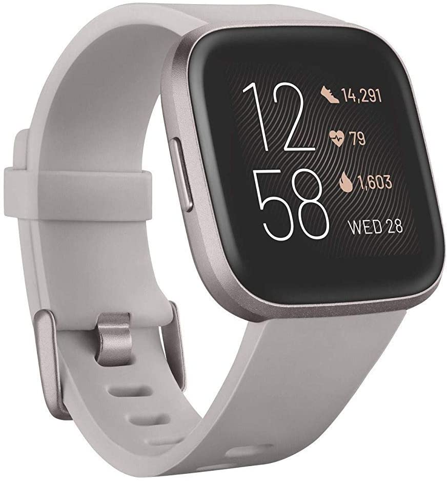 Fitbit Versa 2 Health and Fitness Smartwatch with Heart Rate, Music, Alexa Built-In, Sleep and Swim Tracking, Stone/Mist Grey, One Size (S and L Bands Included)