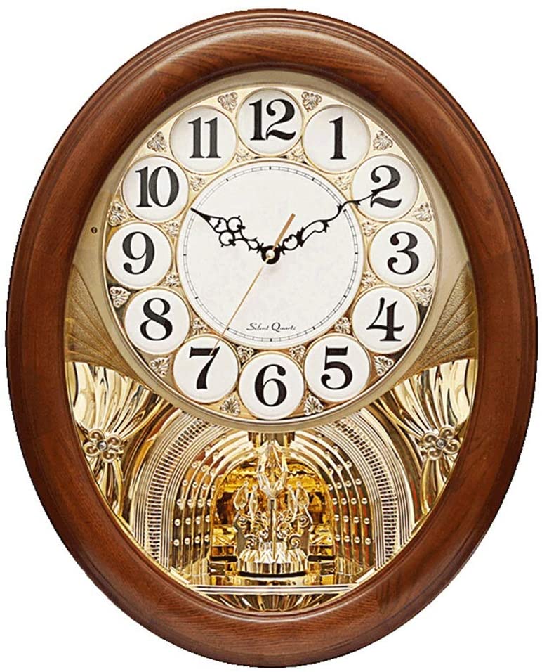 Wall Clock Non Ticking Battery Operated Decorative Living Room Decor Bedroom Wood Quartz Musical Motion Dynamic Swing Pendulum European Oval Clocks