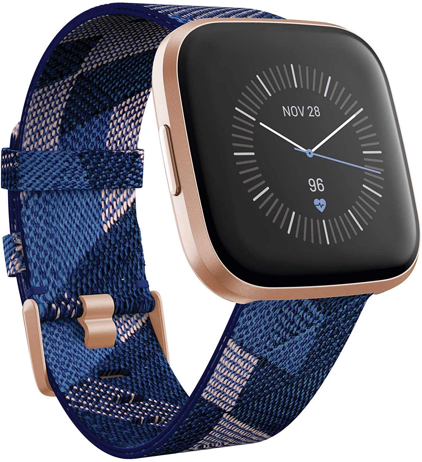 Fitbit Versa 2 Special Edition Health and Fitness Smart Watch with Heart Rate, Music, Alexa Built-In, Sleep and Swim Tracking, Navy and Pink Woven/Copper Rose, One Size (S and L Bands Included), 2.3