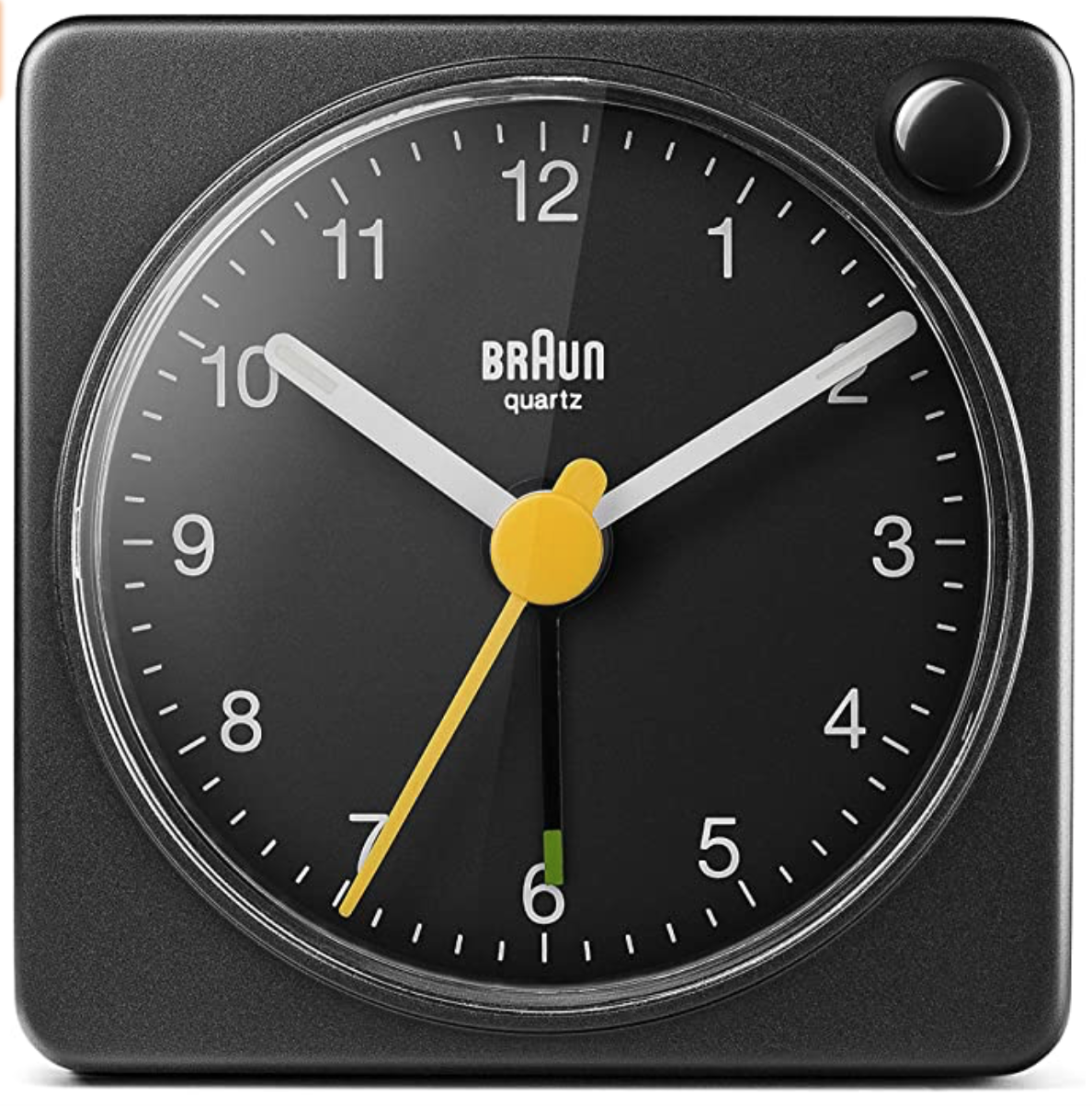 Braun Classic Travel Analogue Clock with Snooze and Light, Compact Size, Quiet Quartz Movement, Crescendo Beep Alarm in Black, Model BC02XB, One