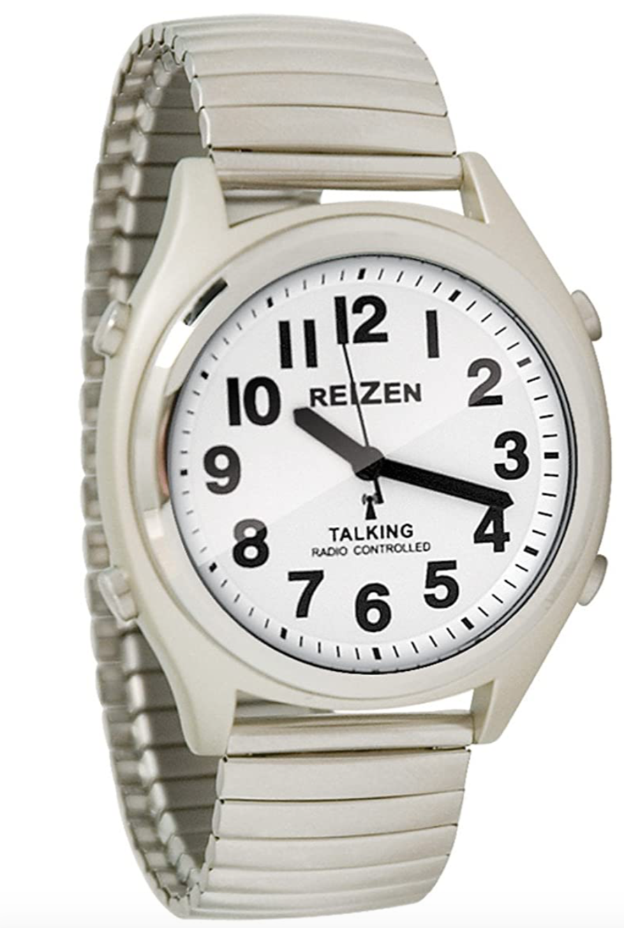 Reizen Talking Atomic Watch - White Face-Black Numbers-Expansion Band