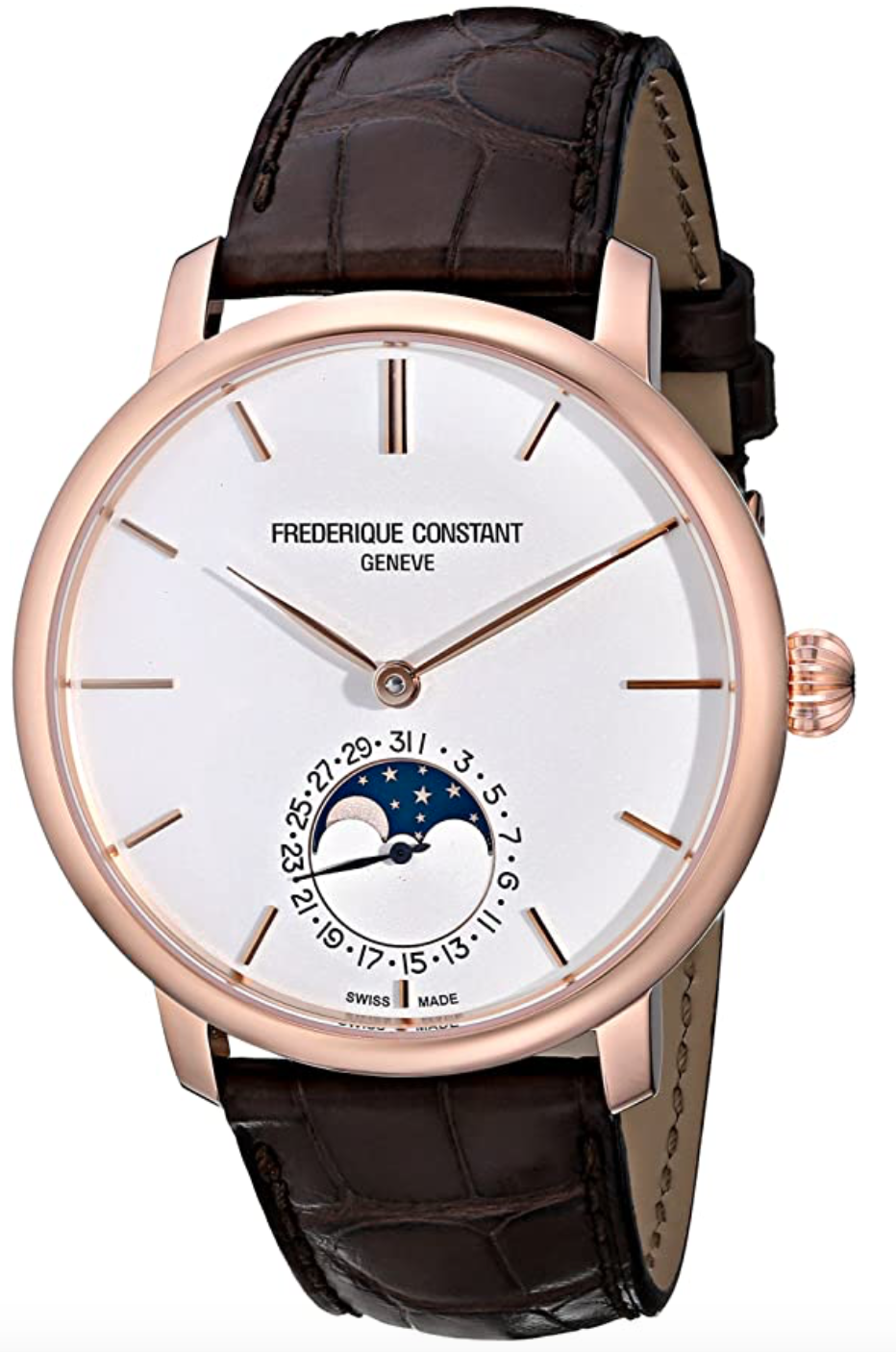 Frederique Constant Men's FC705X4S4 Slim Line Rose Gold-Plated Automatic Watch with Brown Leather Band