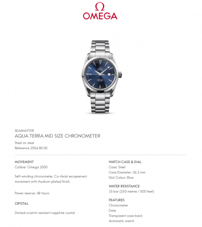 Omega Seamaster Aqua-Terra Automatic Blue Dial 2504.80.0