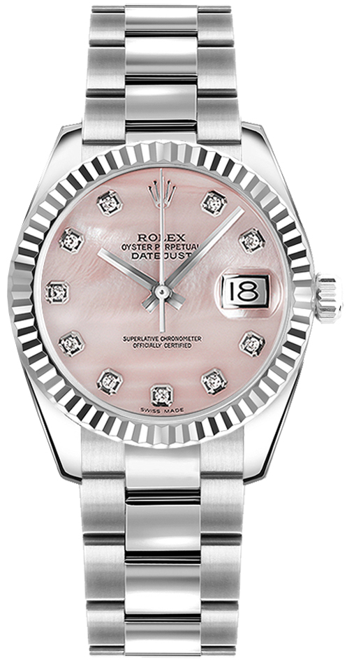 silver rolex pink face